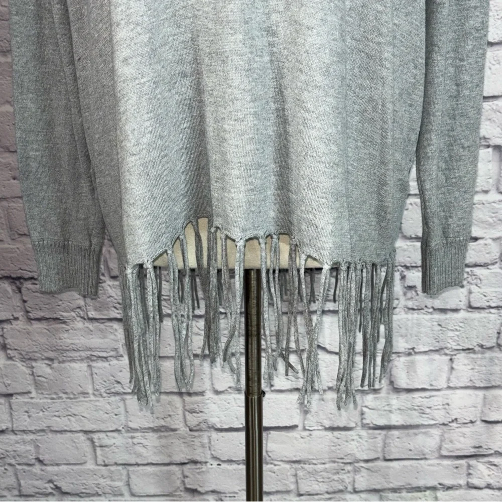 Michael Kors Cowl Neck Fringe Hem Sweater Pearl Heather Gray Size L